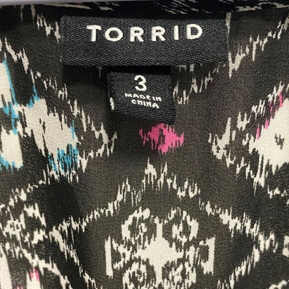Torrid Size 3 Sheer Ikat Maxi Dress – Black White Pink Turquoise Print - Picture 2 of 12